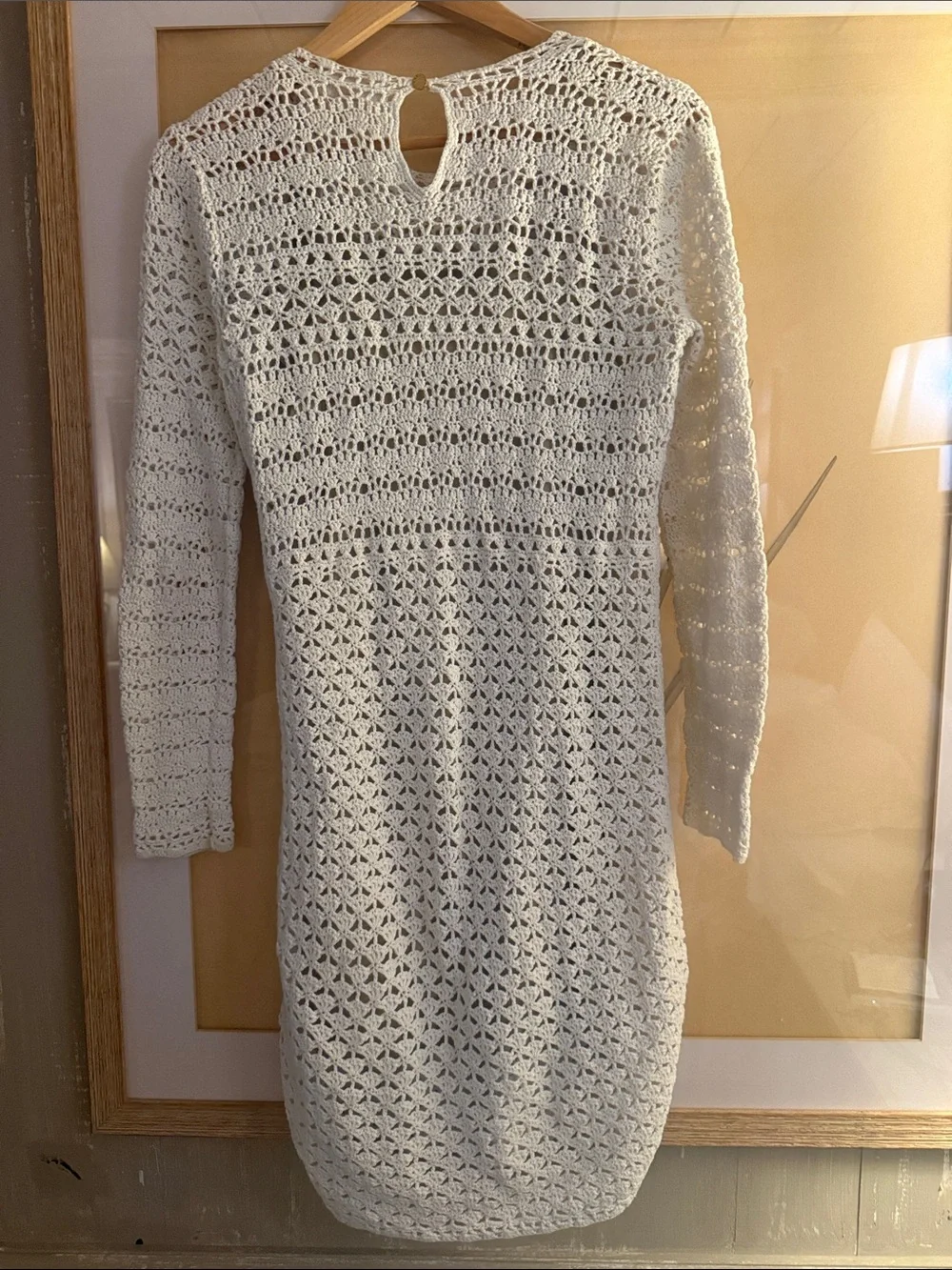 Michael Kors Cream Long-Sleeve Crochet Midi Dress